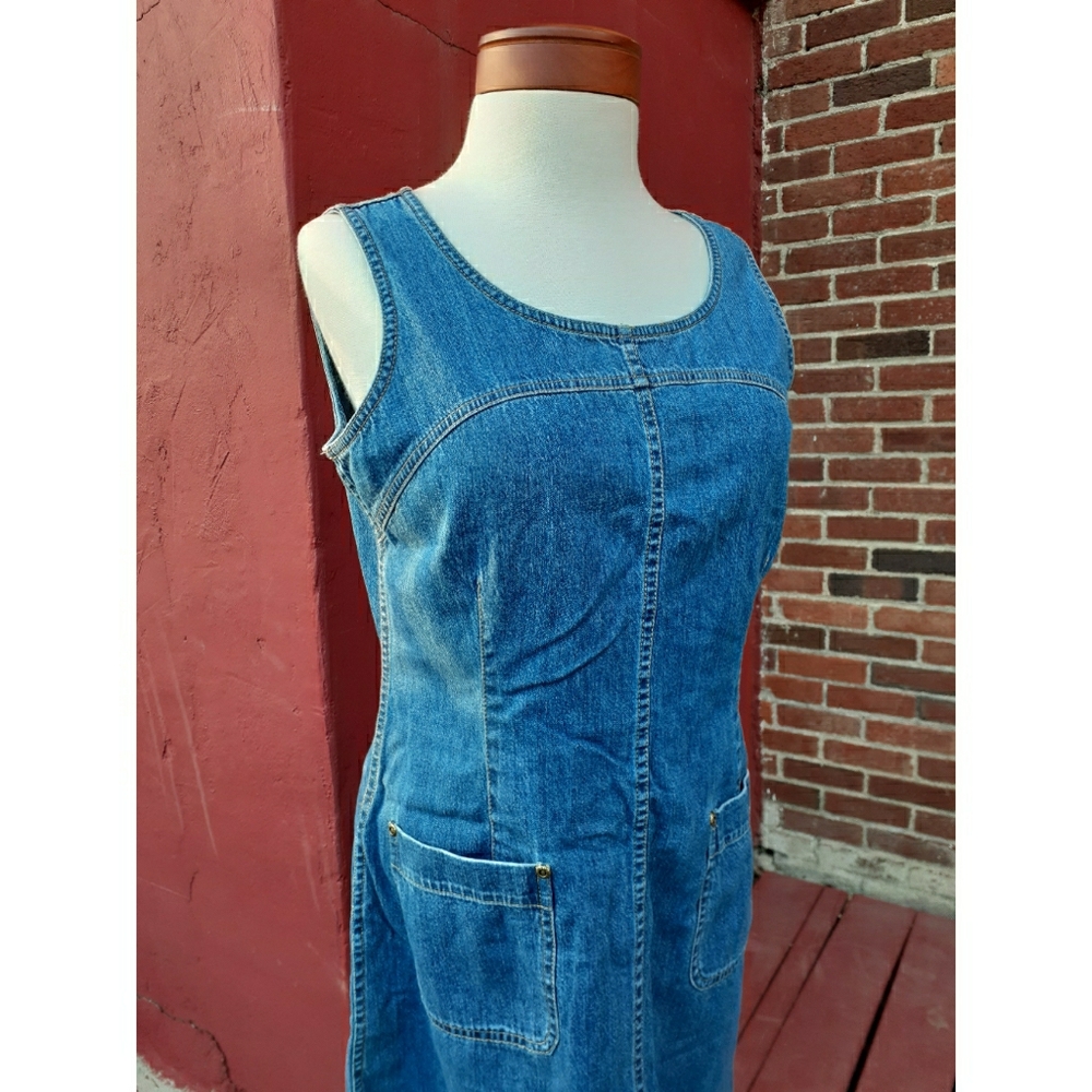 Vintage 90's Liz Claiborne Denim Jumper Pocket Dress Short VSCO Y2K
